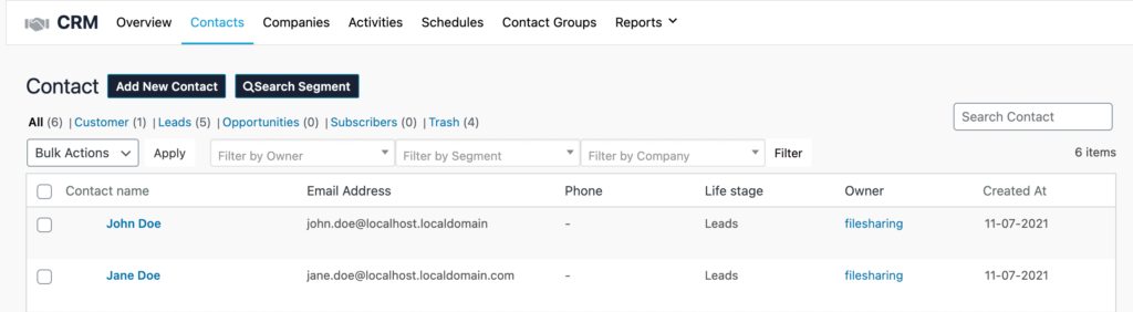 Support Docs - CRM Contacts - Step 1